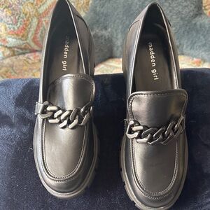 Madden Girl Black Loafers with Chunky Chain